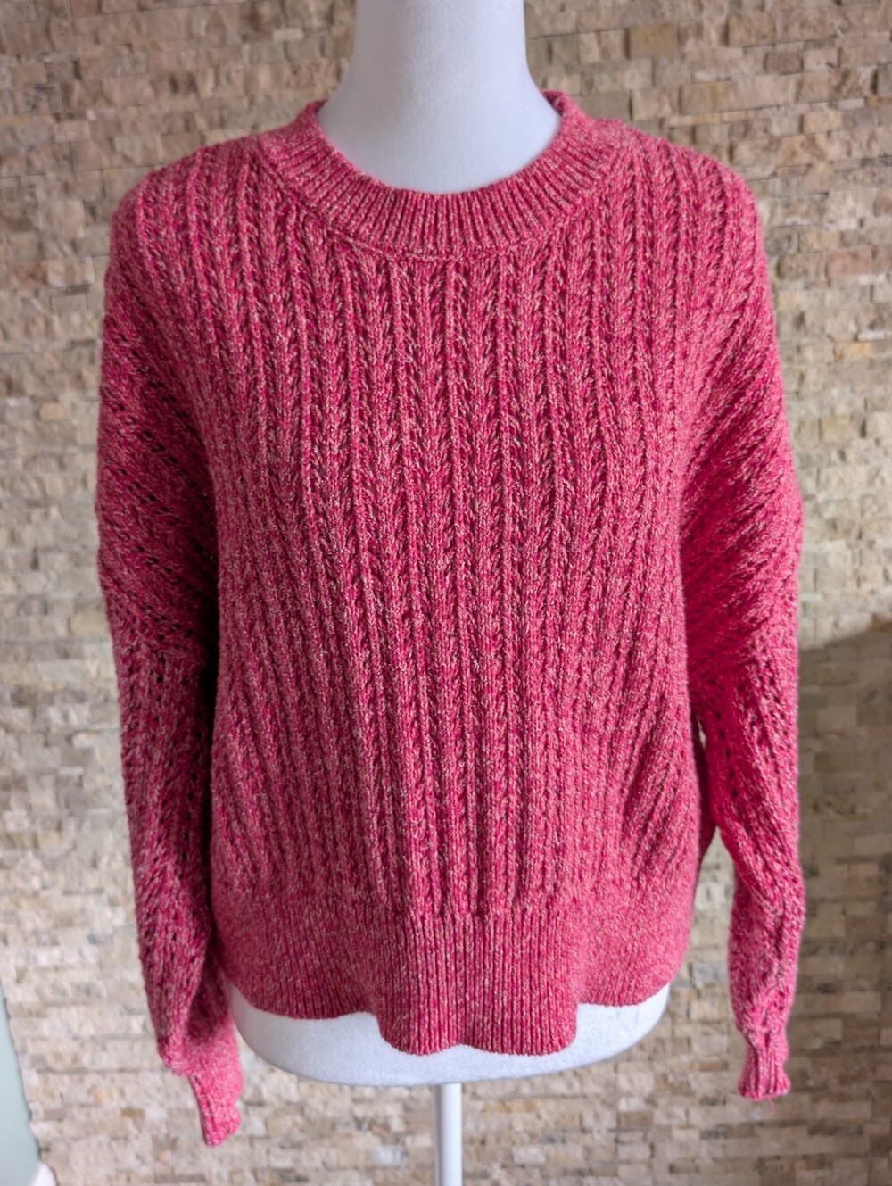 Rag & Bone Edie Open Stitch Pink Knit Crewneck Cotton Blend Sweater Sz Small